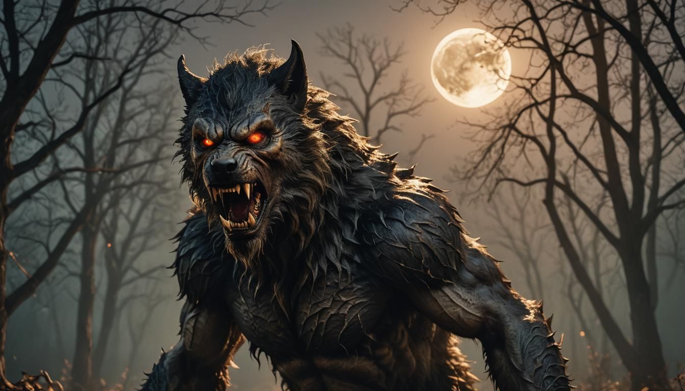 Terrifying Werewolf Portrait in Hyperrealistic Style