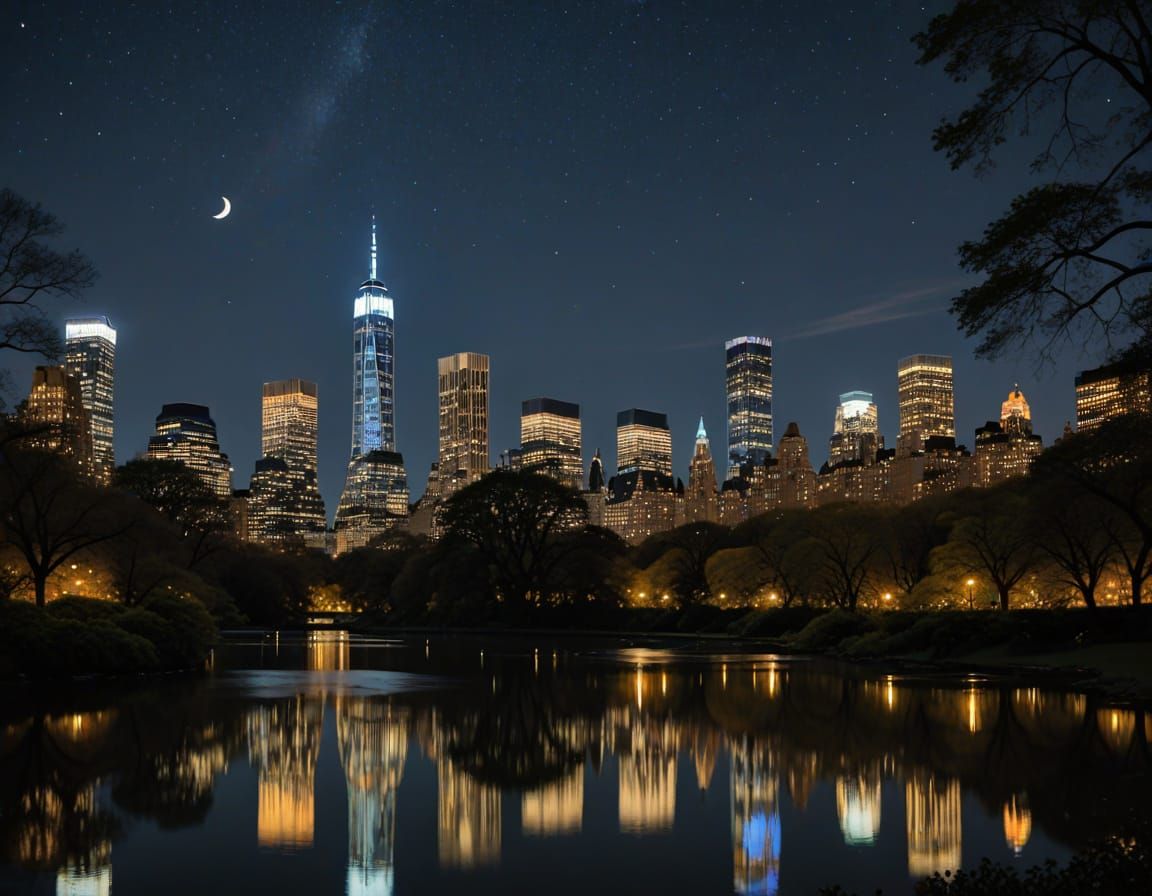 NYC Skyline at Night: Impressionistic Central Park View