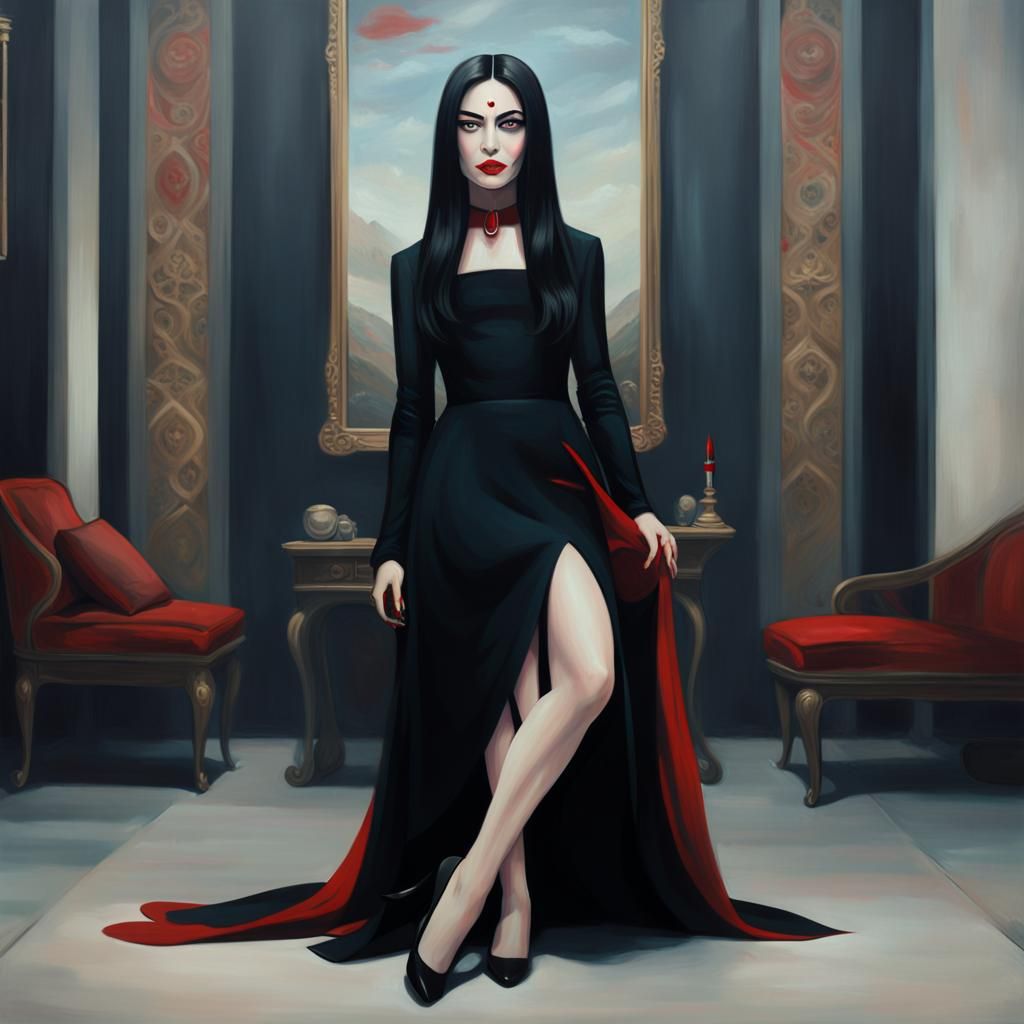 Regal Woman with Rose in Dark Fantasy Oil Painting