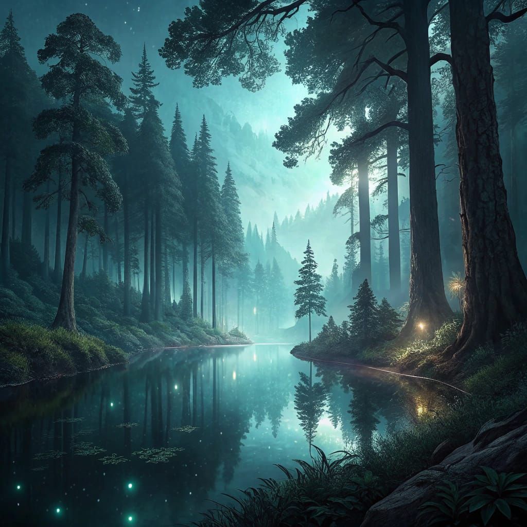 Enchanted Lake Glows in the Old Forest