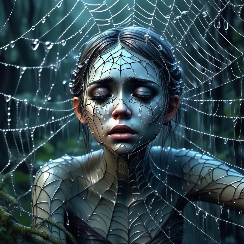 Distressed Fairy Trapped in Web: Fantasy Art
