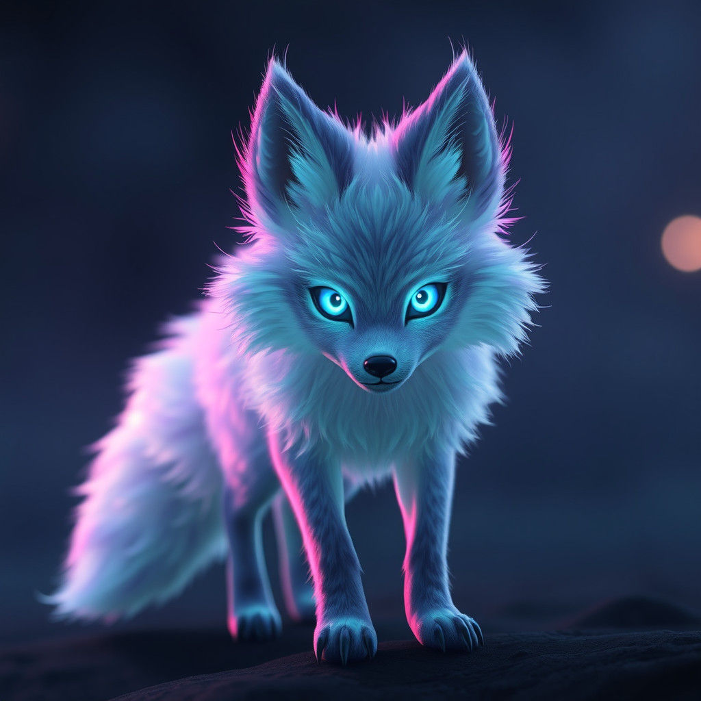 Pastel Moon-Fox Hybrid in Dreamy Neon Style
