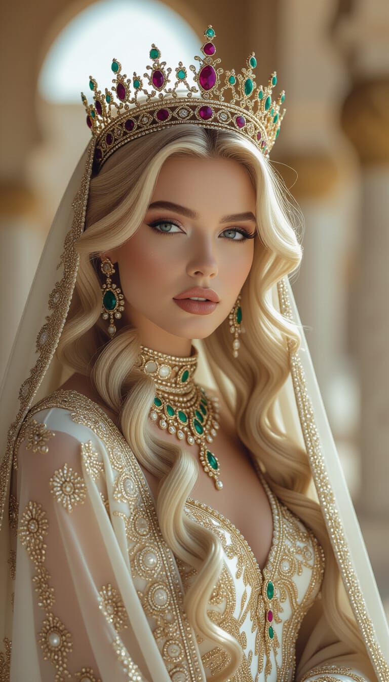 Majestic Blonde Princess in Regal Abaya