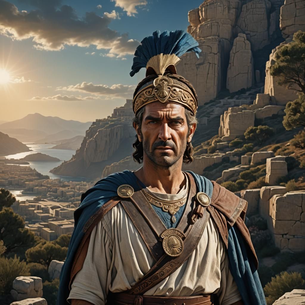 Ancient Myrmidon Portrait in Matte Painting Style