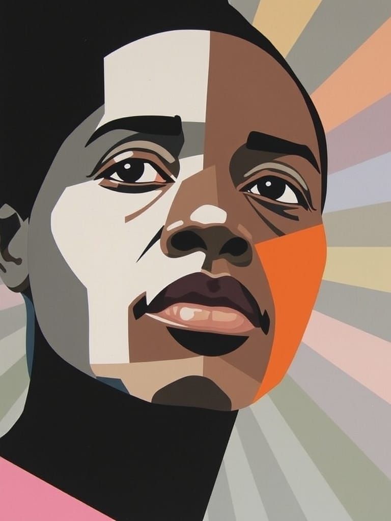 Minimalist Abstract Portrait with Geometric Shapes and Paste...