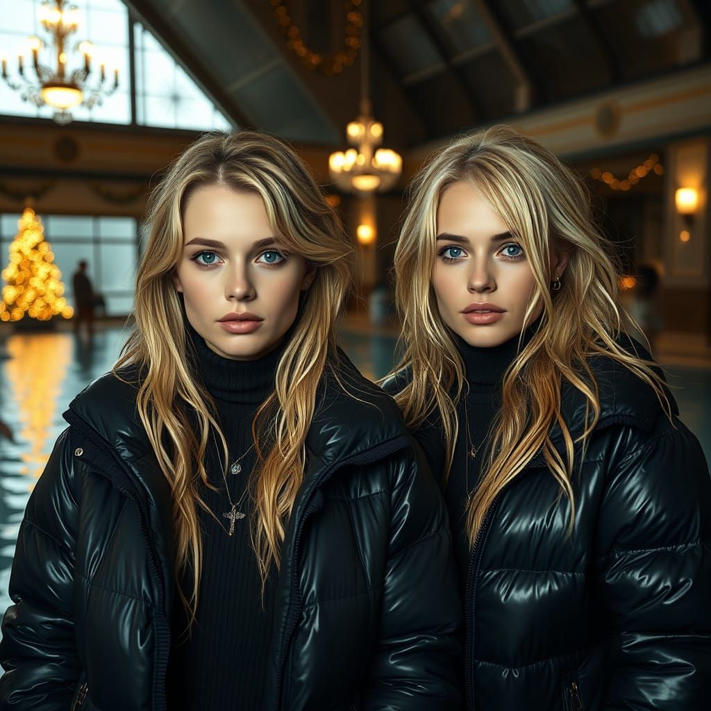 Women in Water-Drenched Fashion, Captured in a Sophisticated...