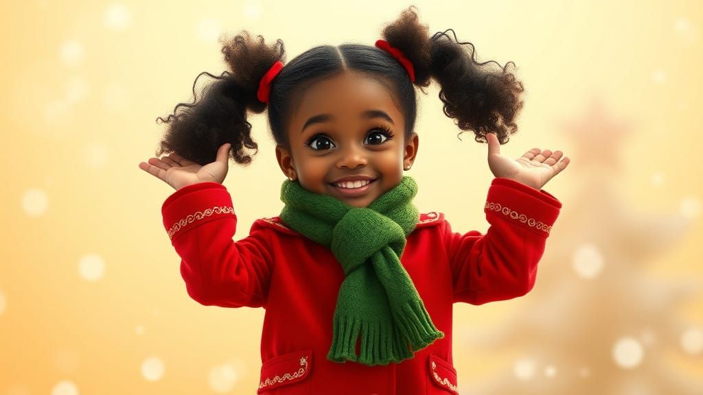Confident Young Girl Adorns Winter Wonderland in Vibrant Red...