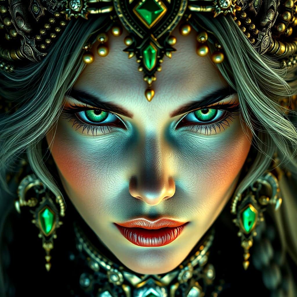 Majestic Goddess in Emerald Radiance