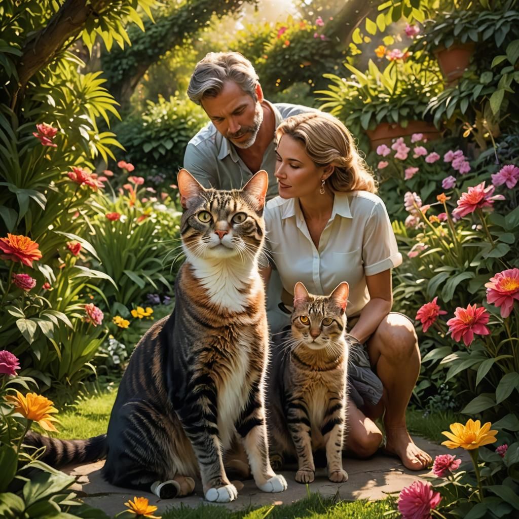 Cats Flirting in Garden, Cinematic Style