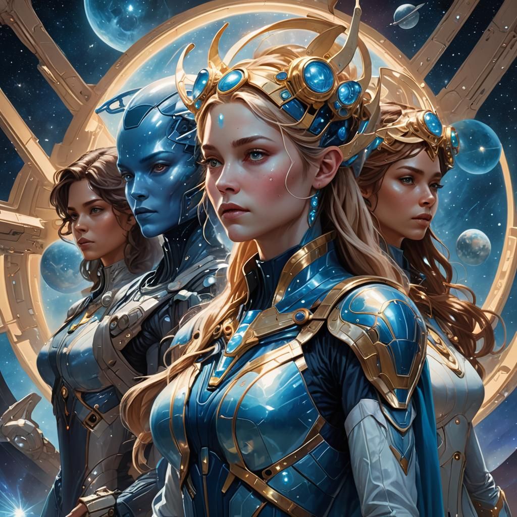 Pleiades: Tall Blue Beings in Hyperdetailed Digital Art