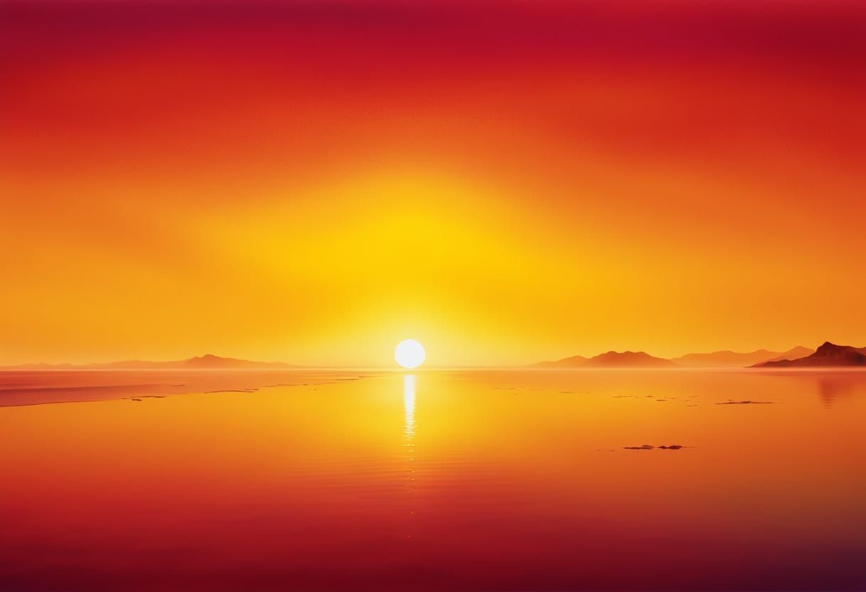 Vibrant Sunset Landscape with Ray Tracing Reflections