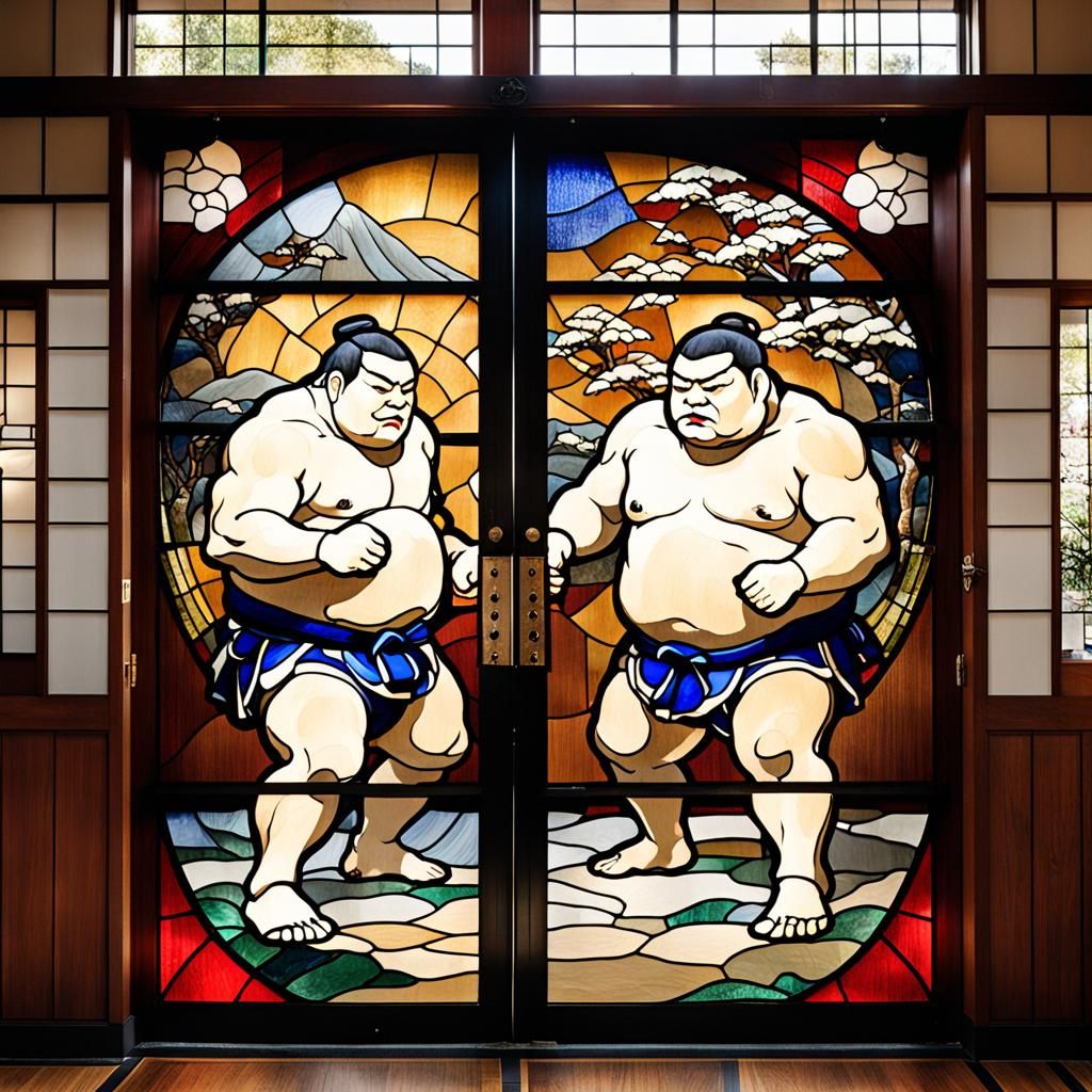Stained Glass Art of Sumo Wrestlers