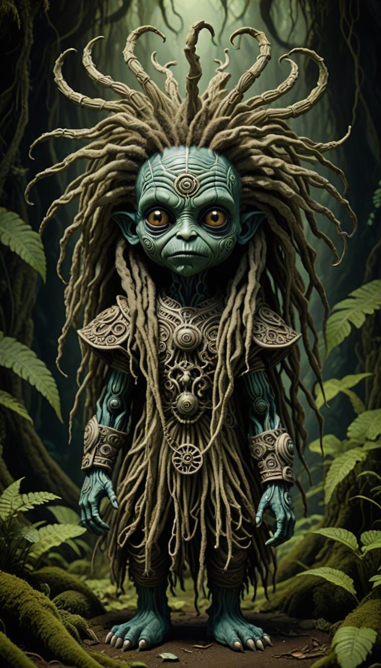 Surreal Cryptozoology Figure in Ayahuasca-Inspired Wonderlan...