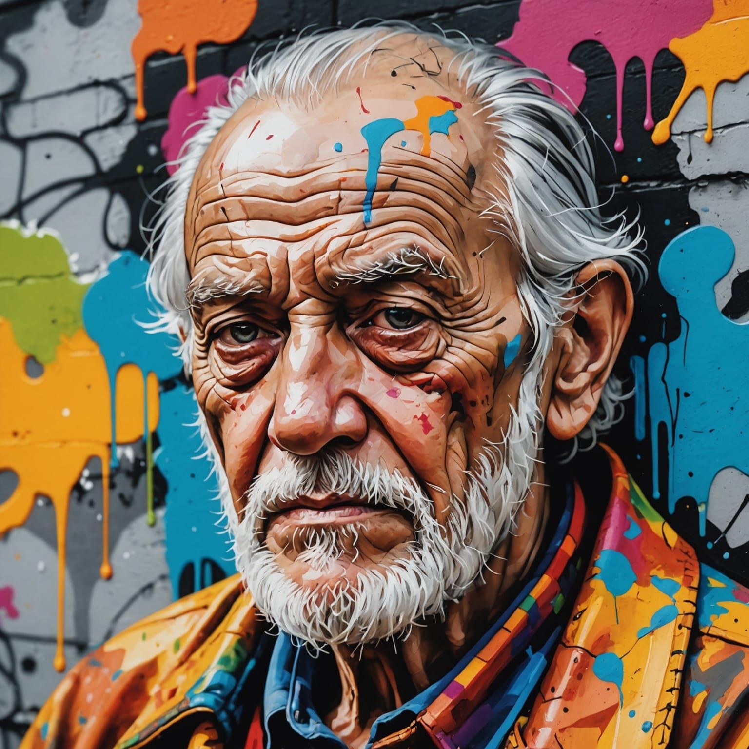 Detailed face of a wise old man with a story to tell, captured in
a moment of re ection