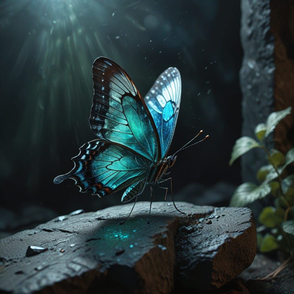 Surreal Butterfly in Dark Academia Style