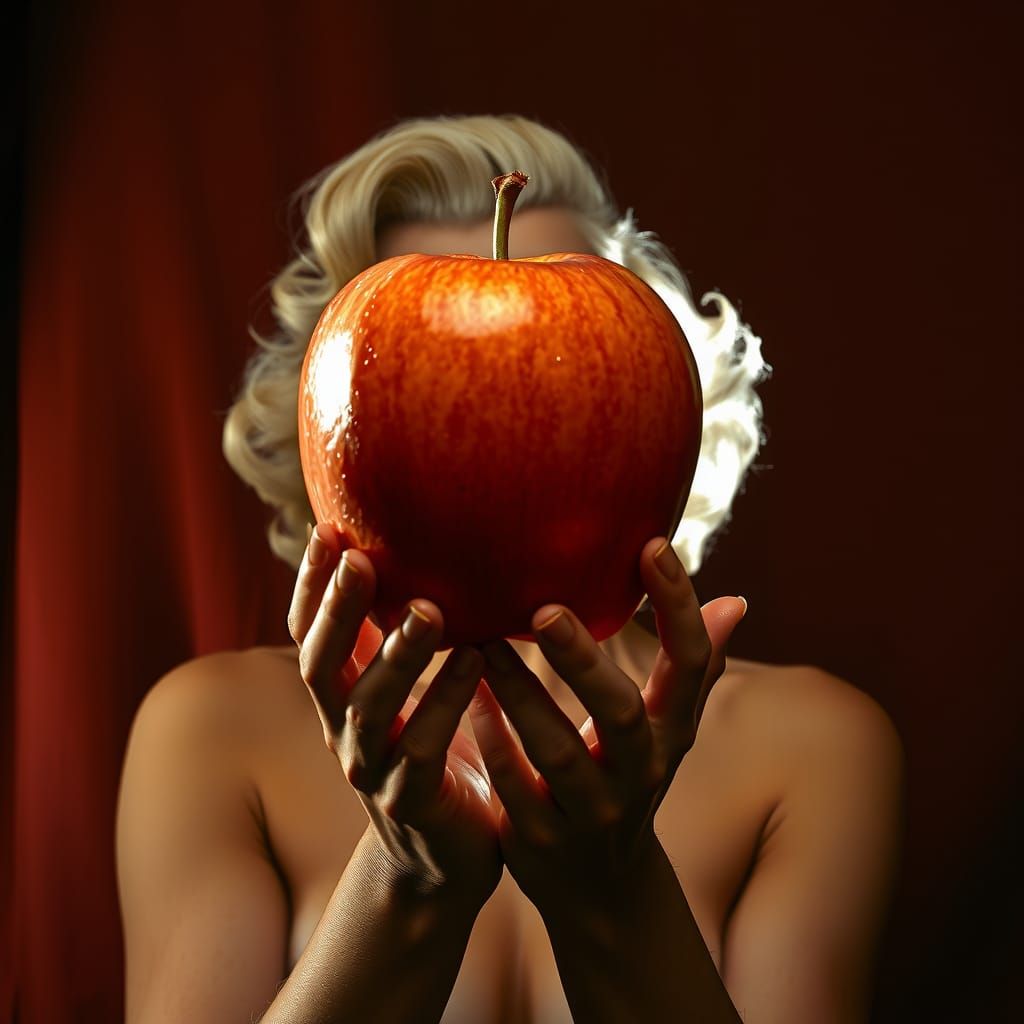 Marilyn Monroe with Apple, Surreal Hyperrealistic Portrait