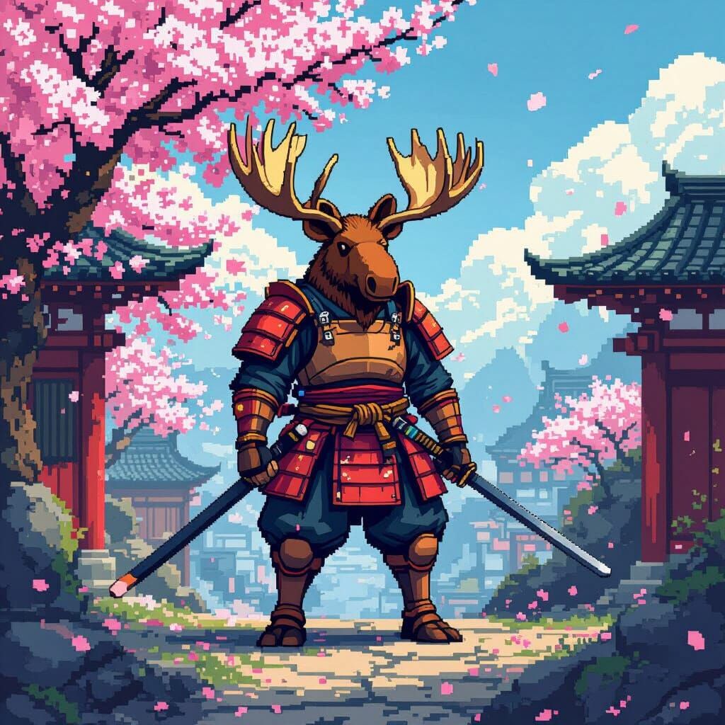 Moose Samurai Showdown in 36-bit Pixel Art