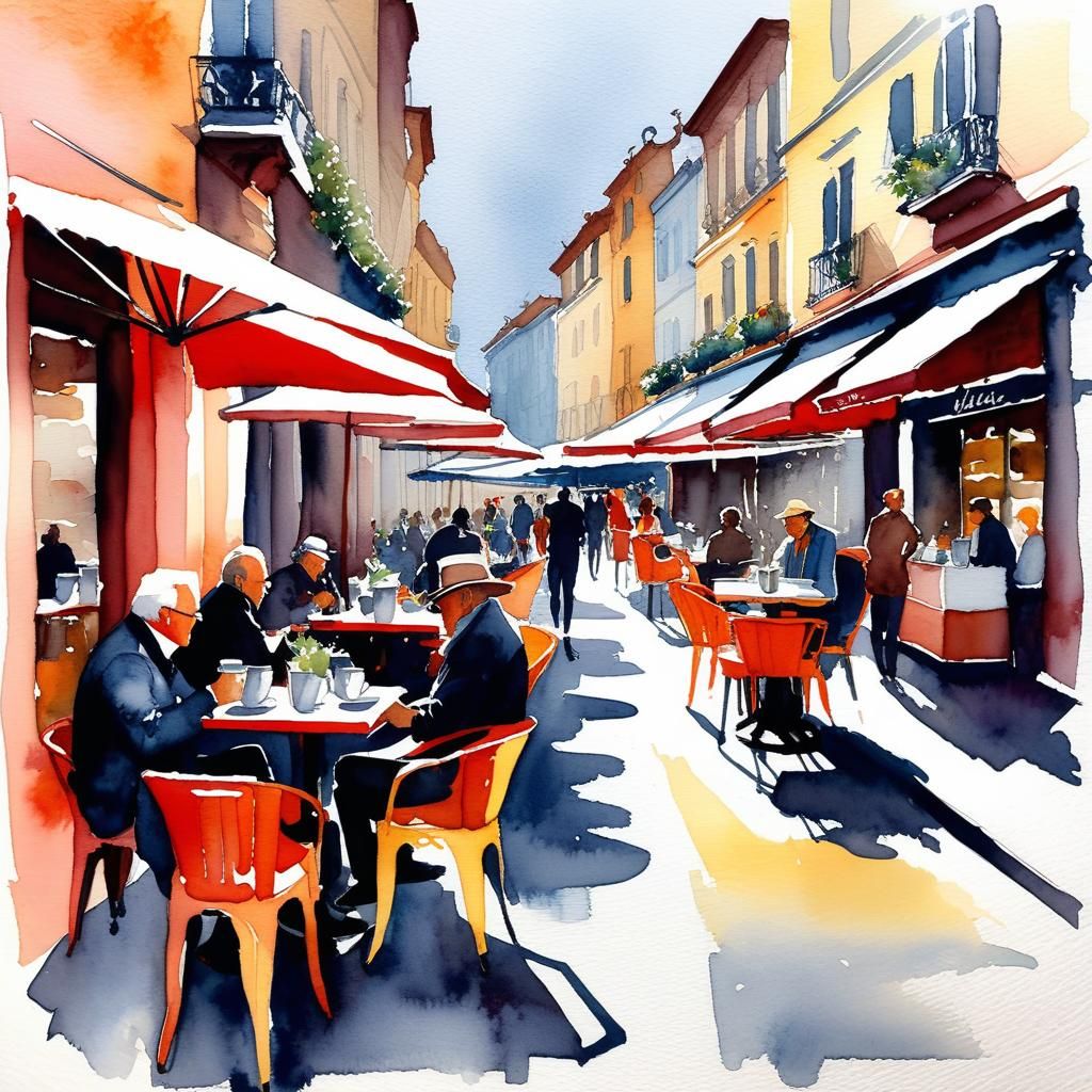 People in Street Cafes: Watercolour Portraits