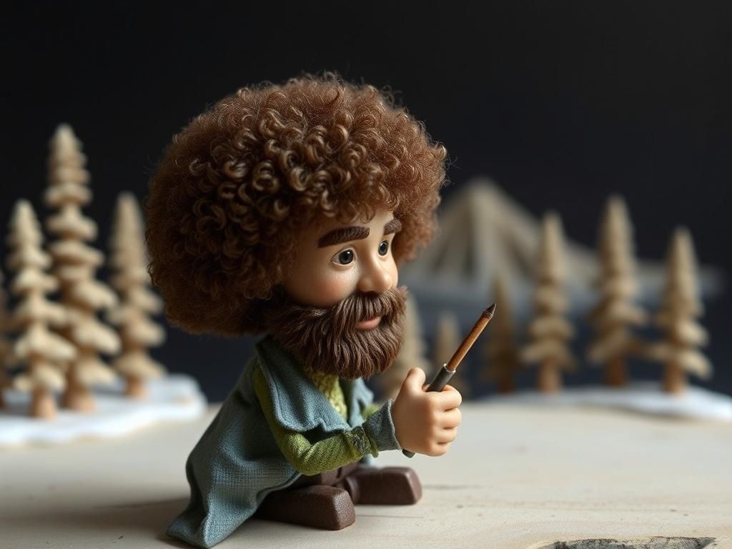 Miniature Bob Ross in Brocaded Lace, Brainbeat Style