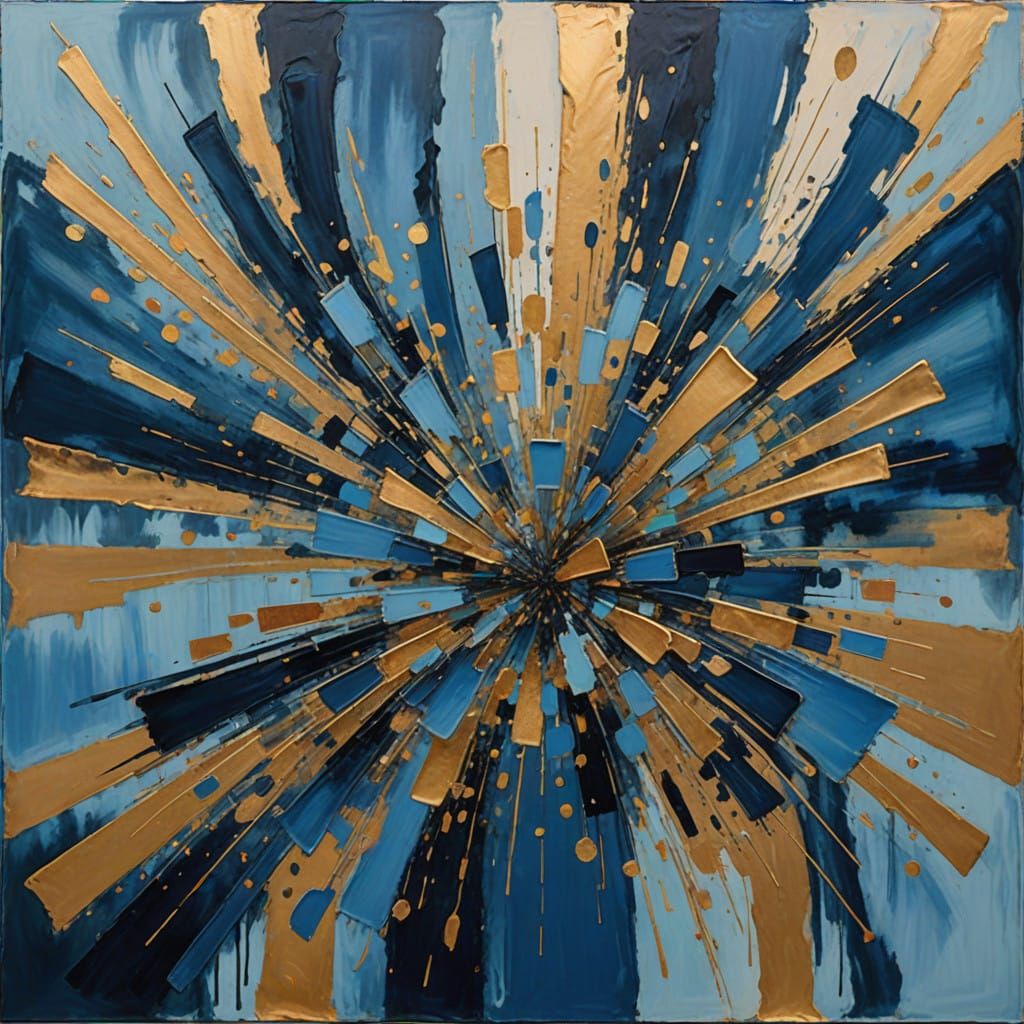 Dazzling Gold and Blue Abstraction Artwork