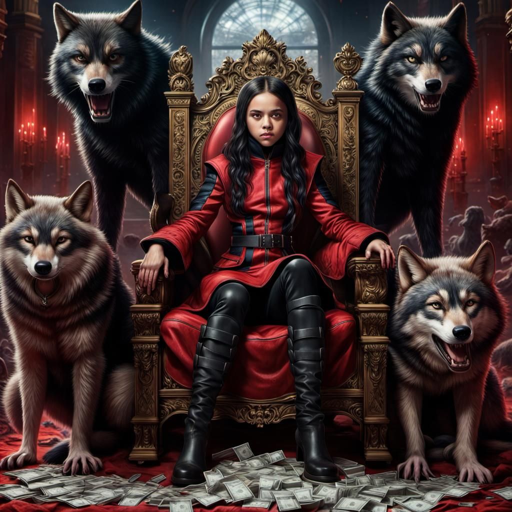 Woman as Wolverine on Throne in Digital Painting