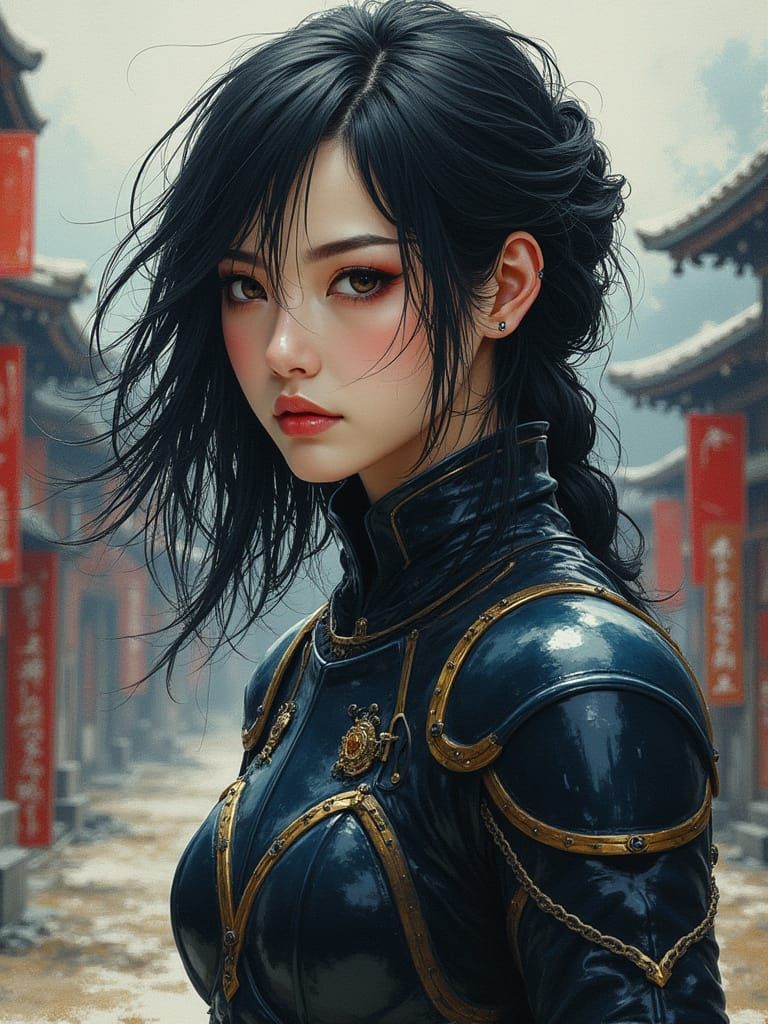 Japanese Rogue Soldier Portrait in Pop-Art Style