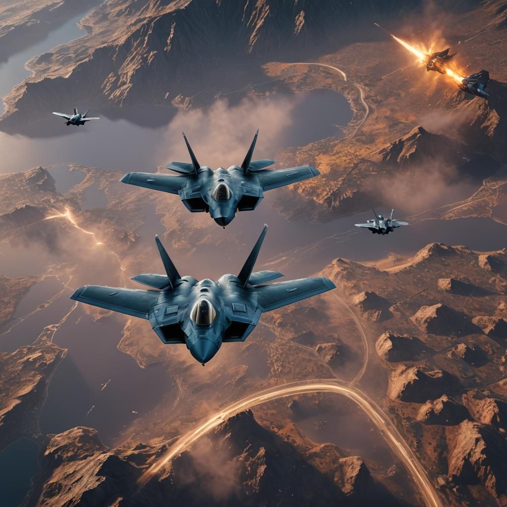 F-22 and B-2 Spirit in Detailed Matte Painting