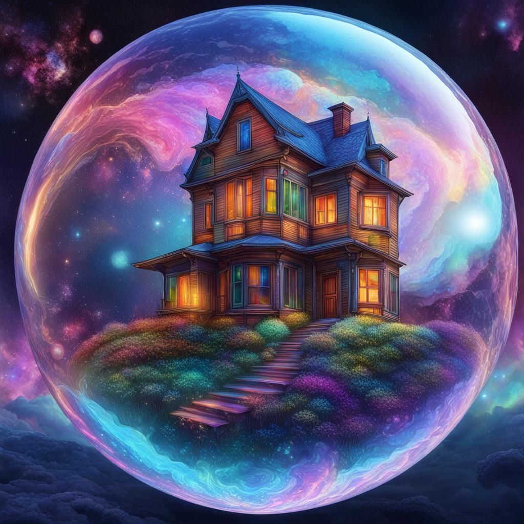 Cosmic House in Bubble, Holographic Illustration