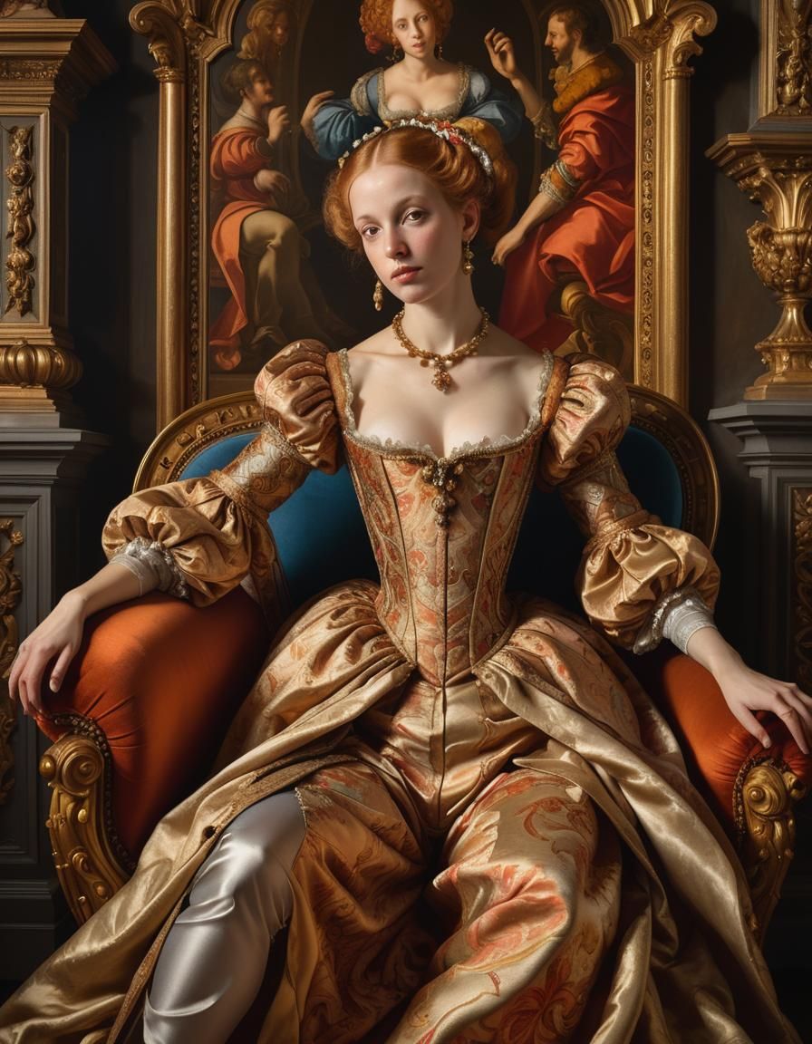 Ethereal Renaissance Woman in Ornate Chamber