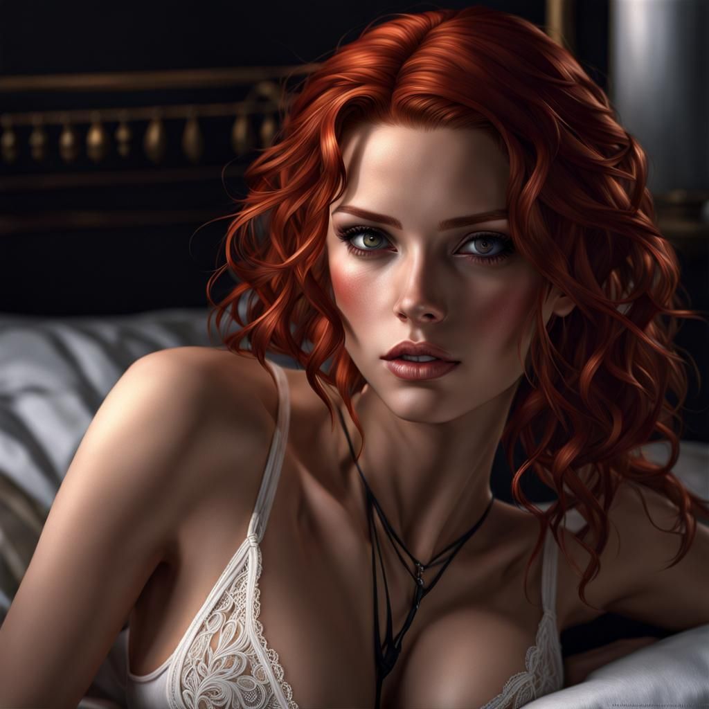 Beautiful Redhead in Bed: Hyperreal Portrait