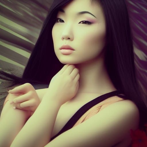 Ethereal Asian Goth Woman in Divine Light