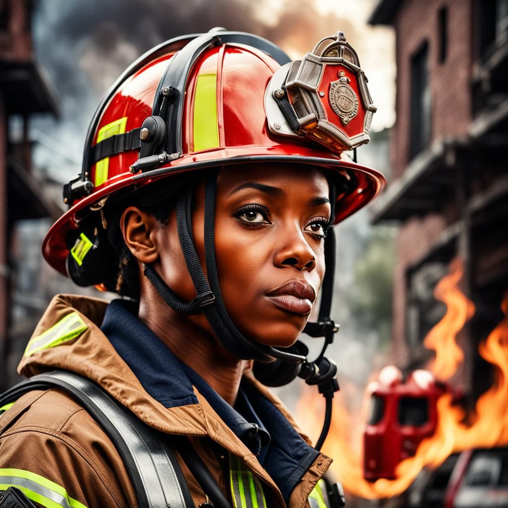 Hyperrealistic Portrait of a Woman Firefighter