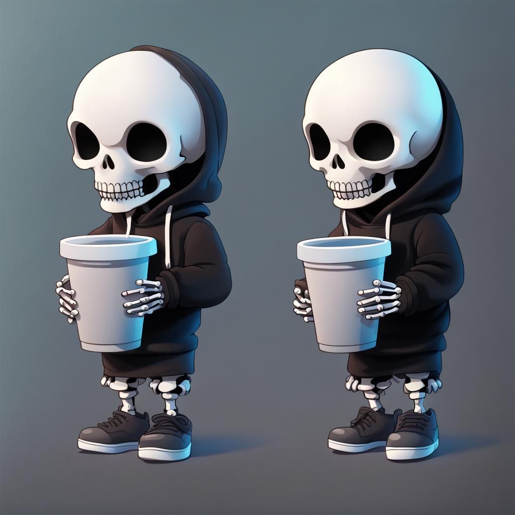 Chibi Skeletons with Cup and Marijuana Leaf