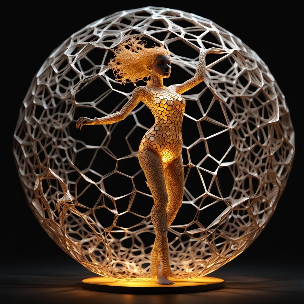Ethereal Wireframe Dancer with Bioluminescent Glow