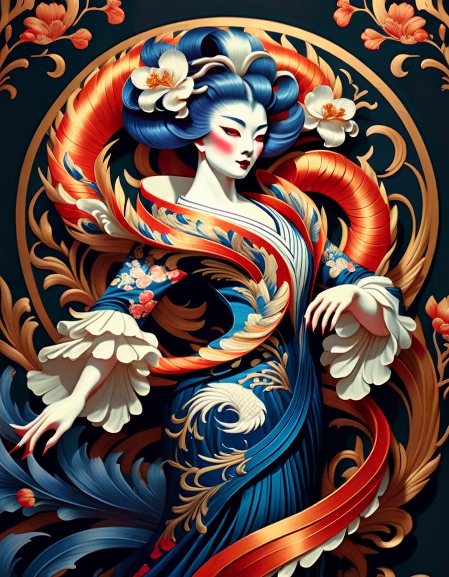 Rococo Portrait of Woman in Haute Couture Gown