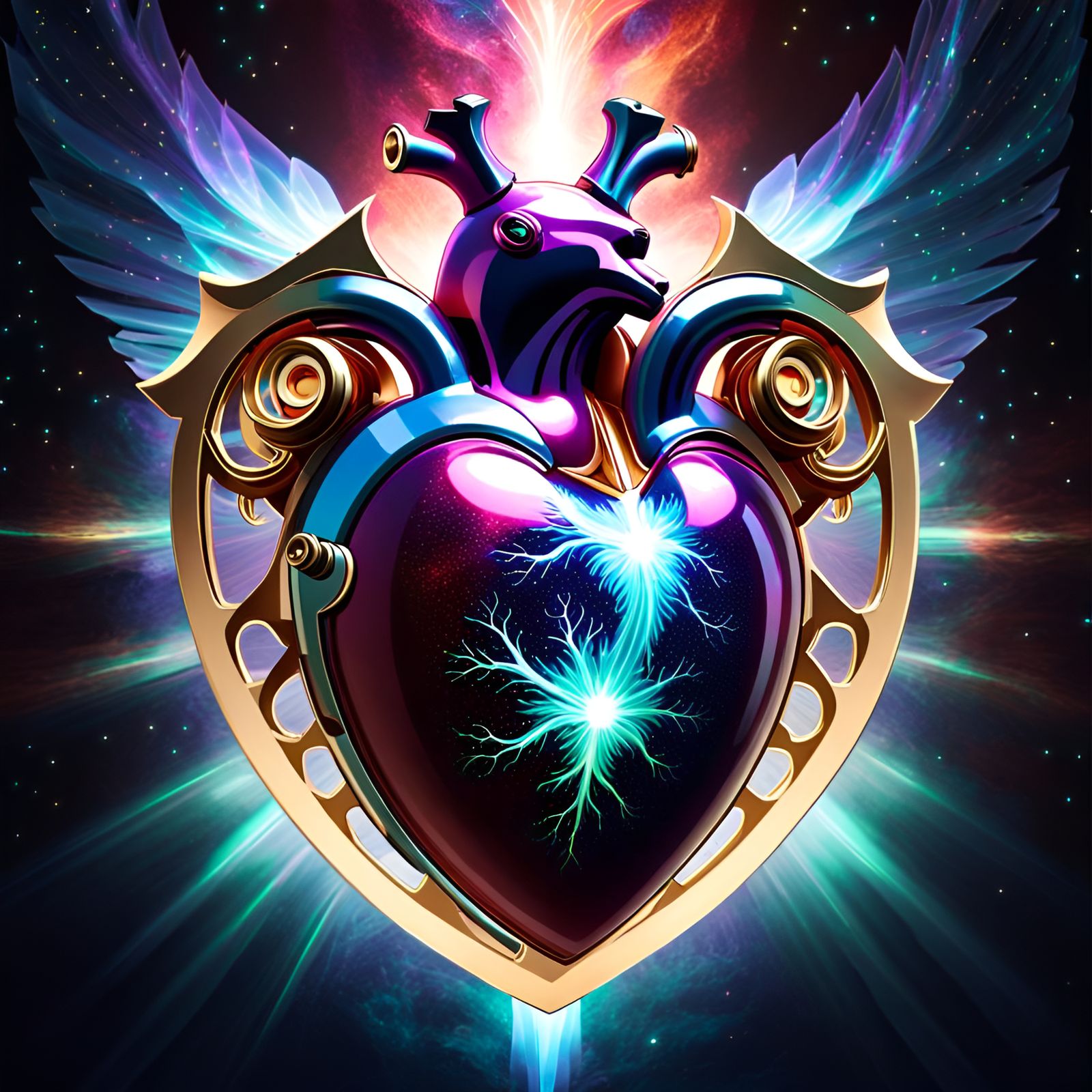 Anatomical Heart Shield - Shown with holographic wings
