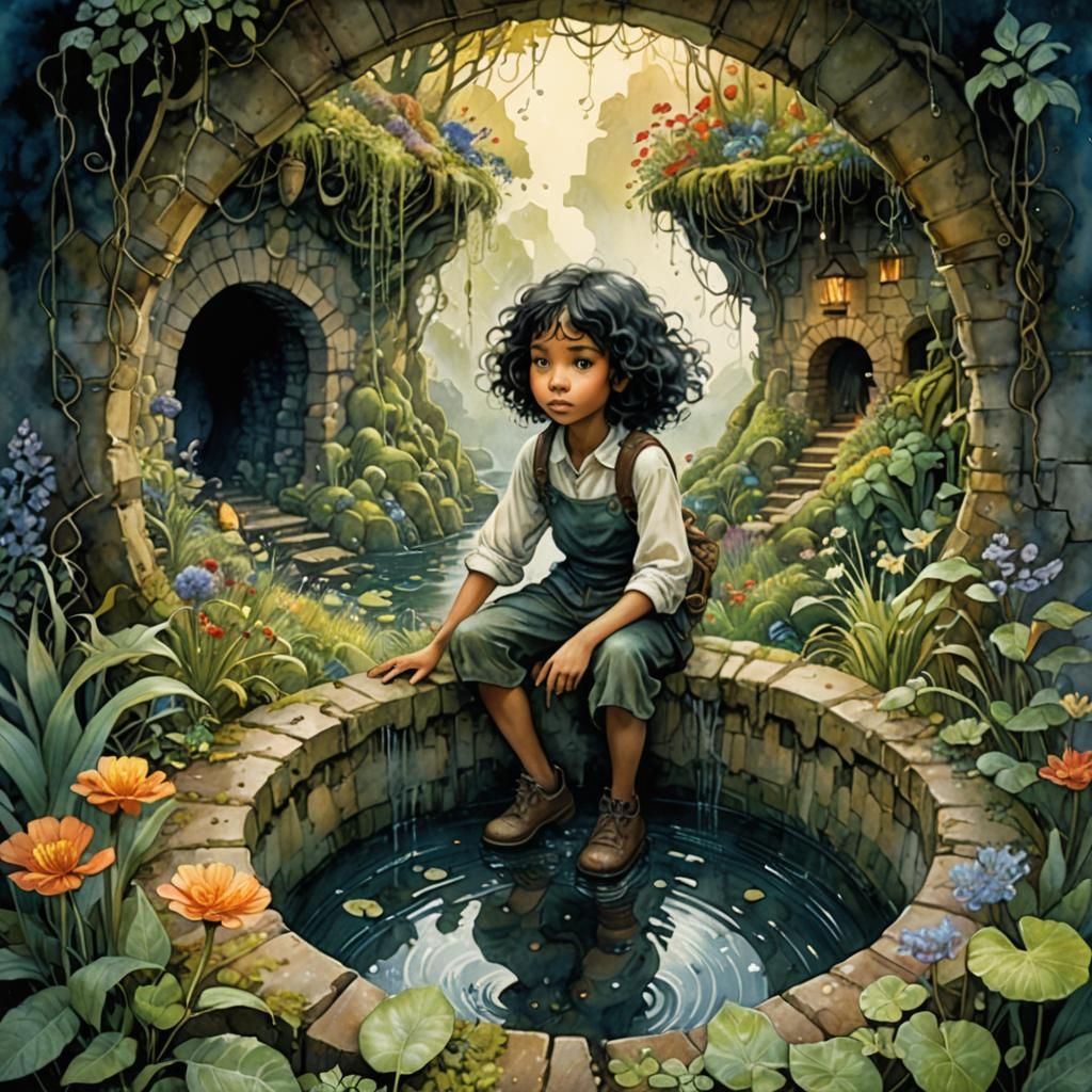 Enchanted Well: A Watercolor Journey into Fantasy