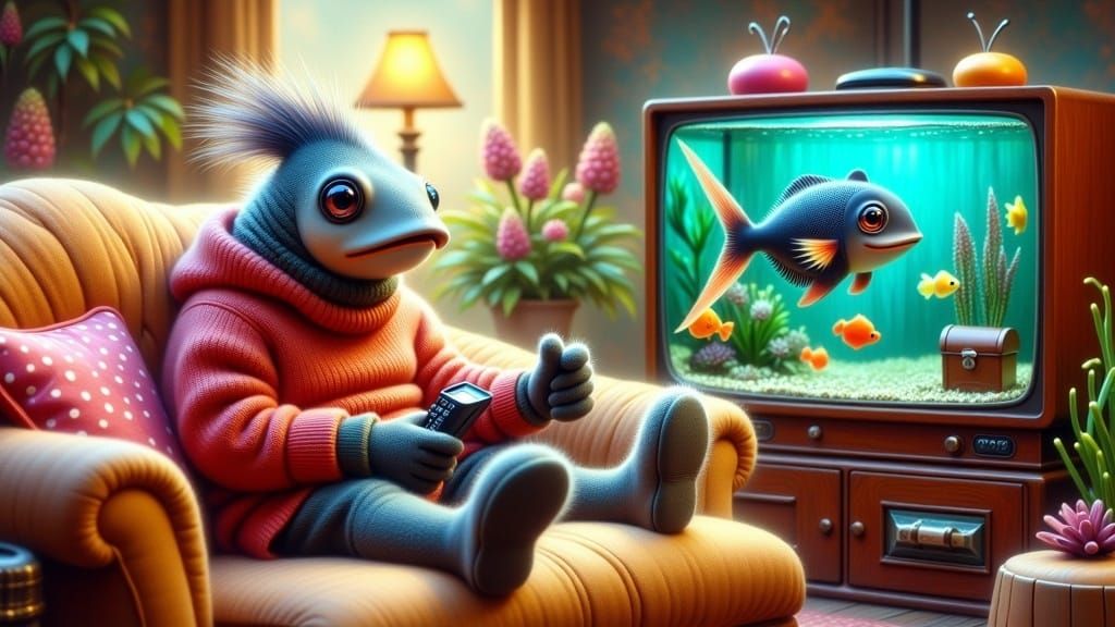 Fish Watches TV, Cat Swims: Miyazaki Style