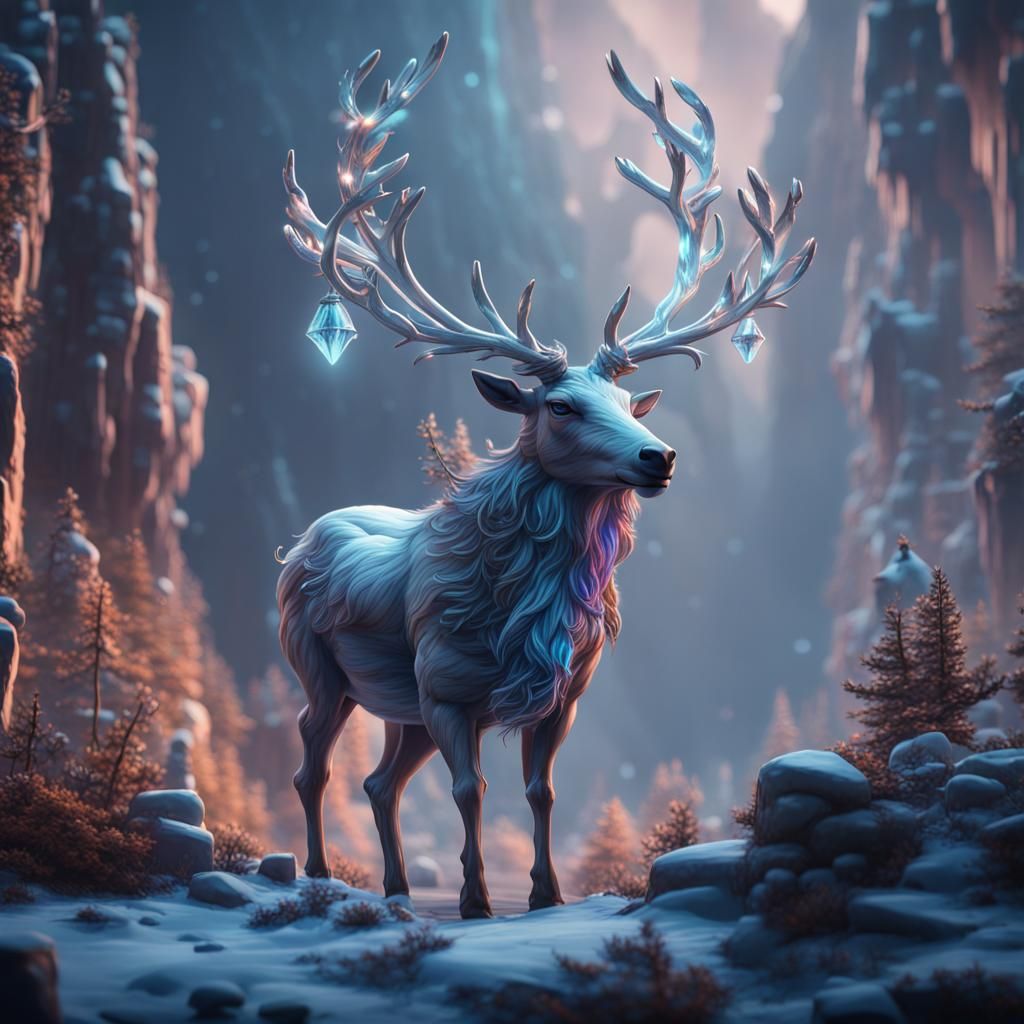 Fantastical Crystal Reindeer in Detailed Matte Painting
