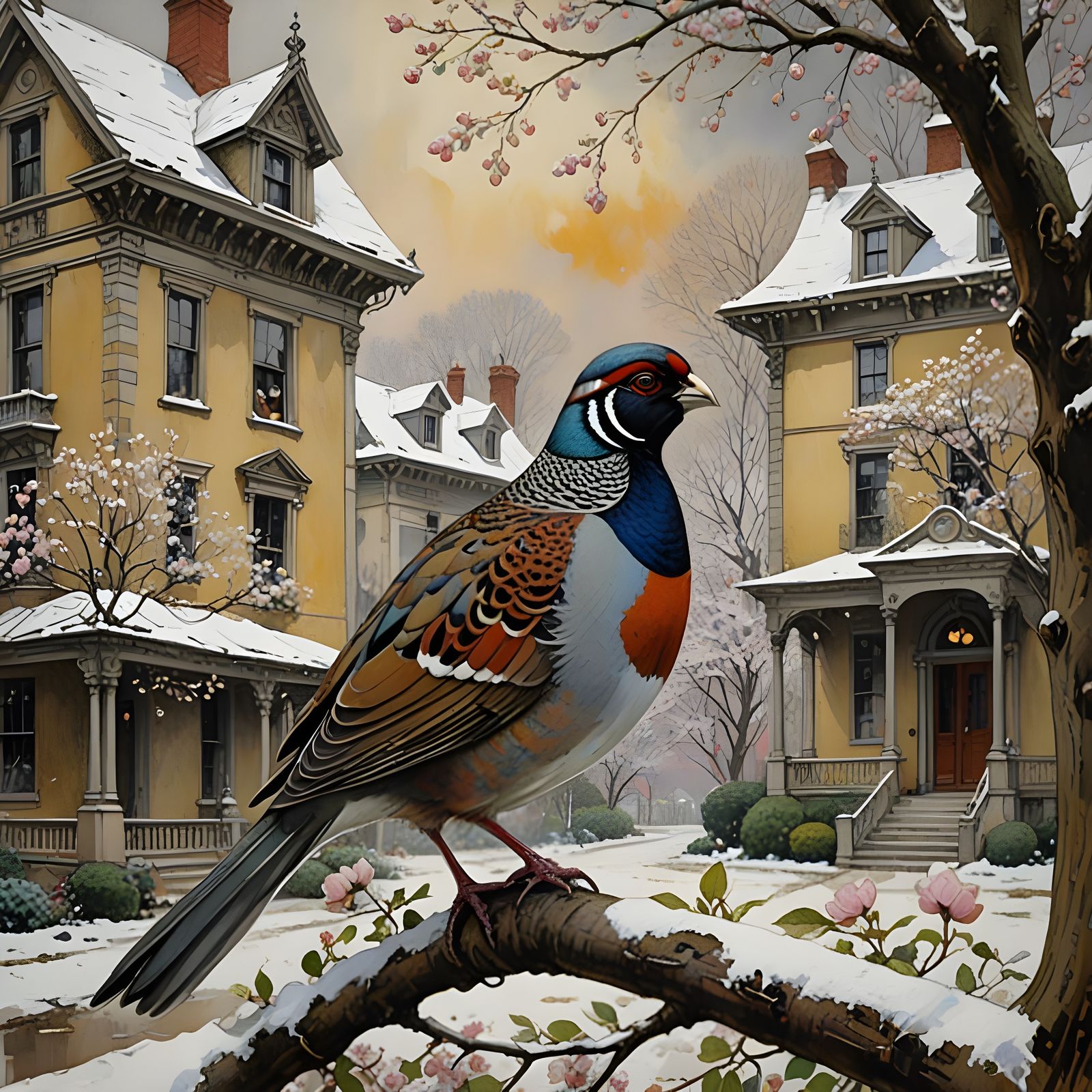 Vibrant Partridge in a Snowy Winter Wonderland