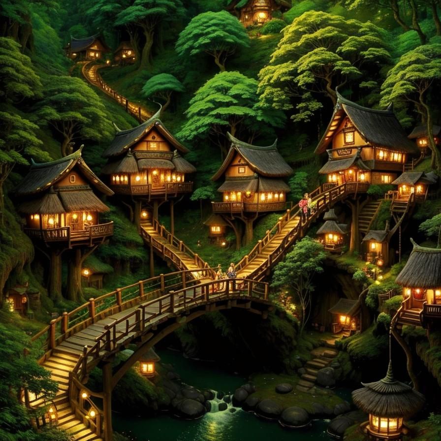 Valley Treetop Village with Interconnected Treehouses