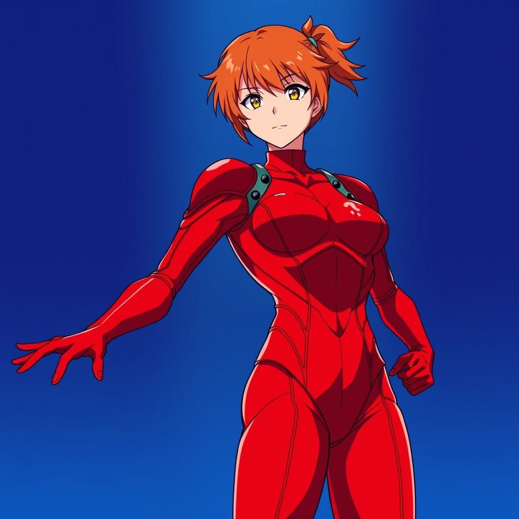 Asuka Langley Soryu in Vibrant Red Plugsuit Anime Style