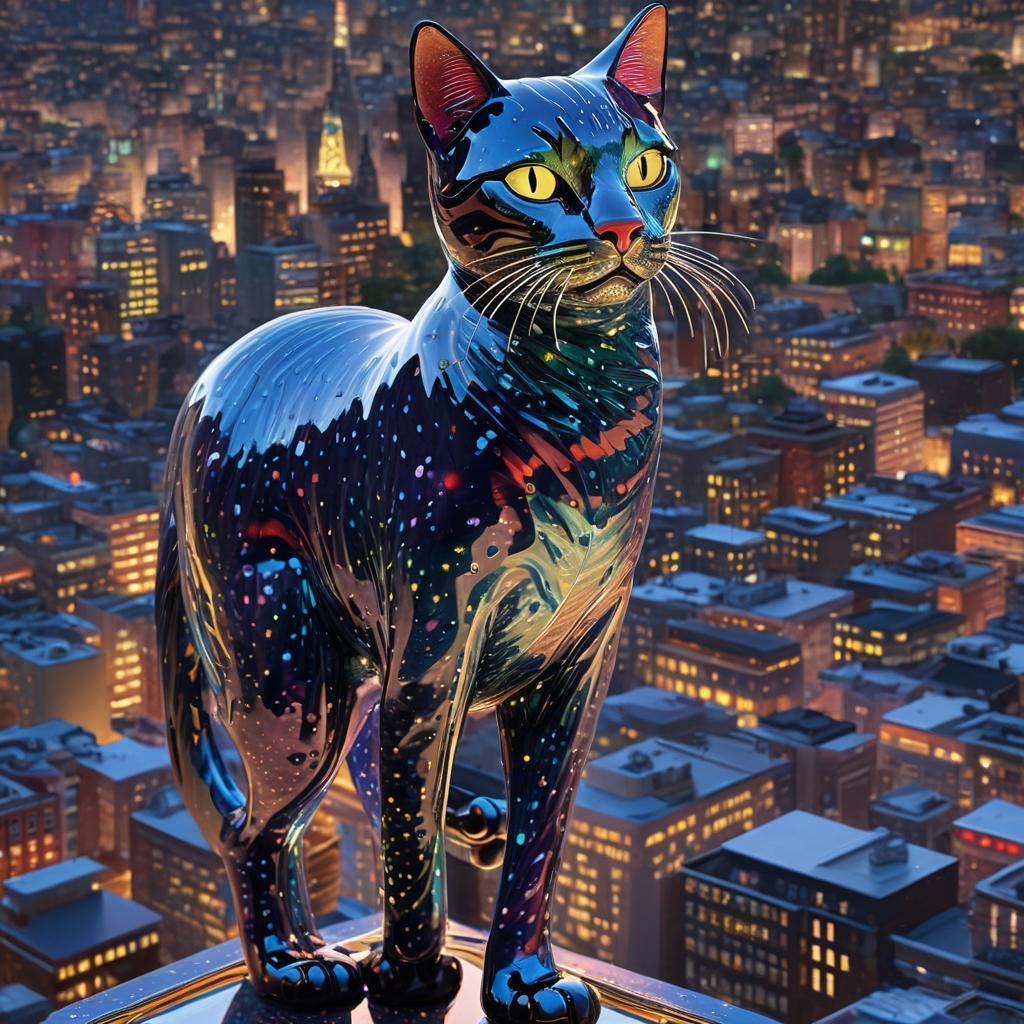 Enameled Glass Cat Figurine Marches to The Sky