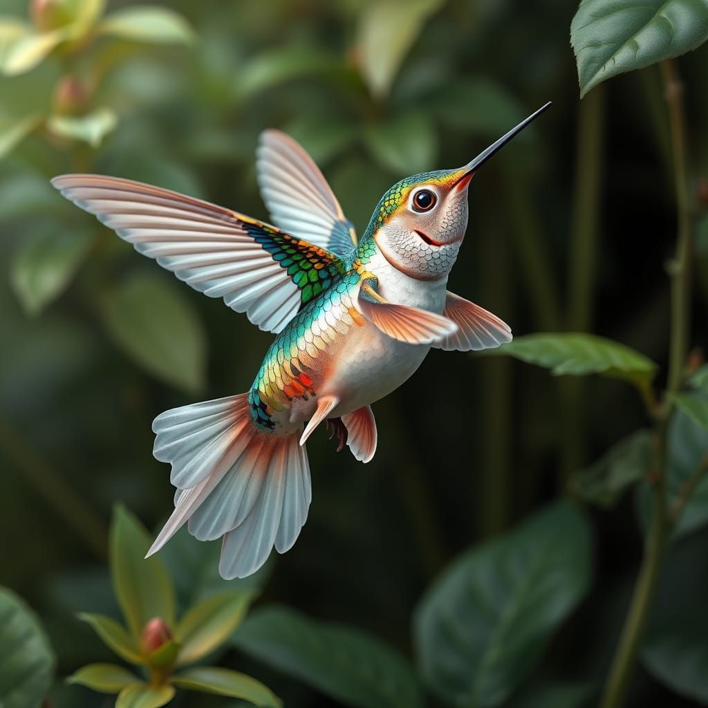 Koi Hummingbird Hybrid in Photorealistic Style