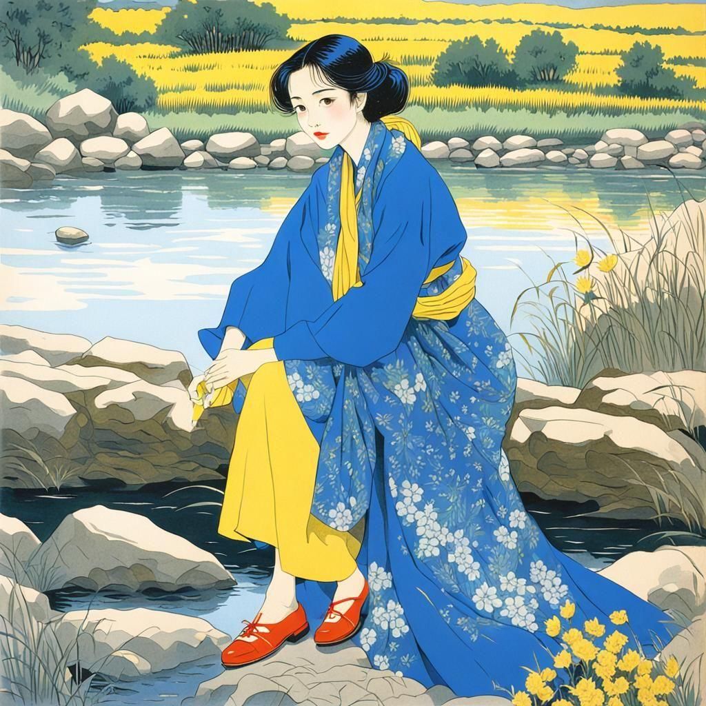 Riverbank Beauty in Grotesque Style