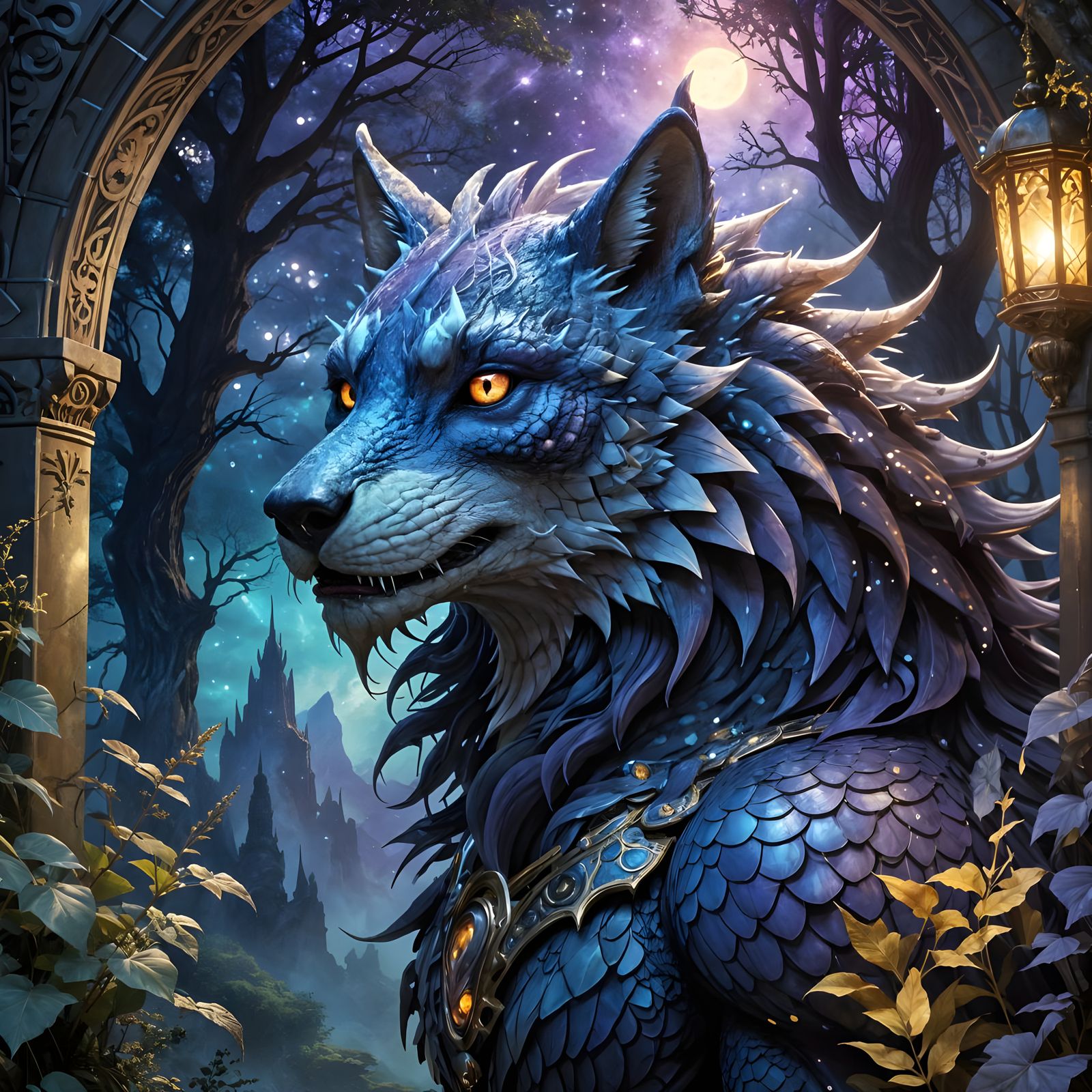 Celestial Wolf-Dragon Hybrid Ascends to Ancient Temple