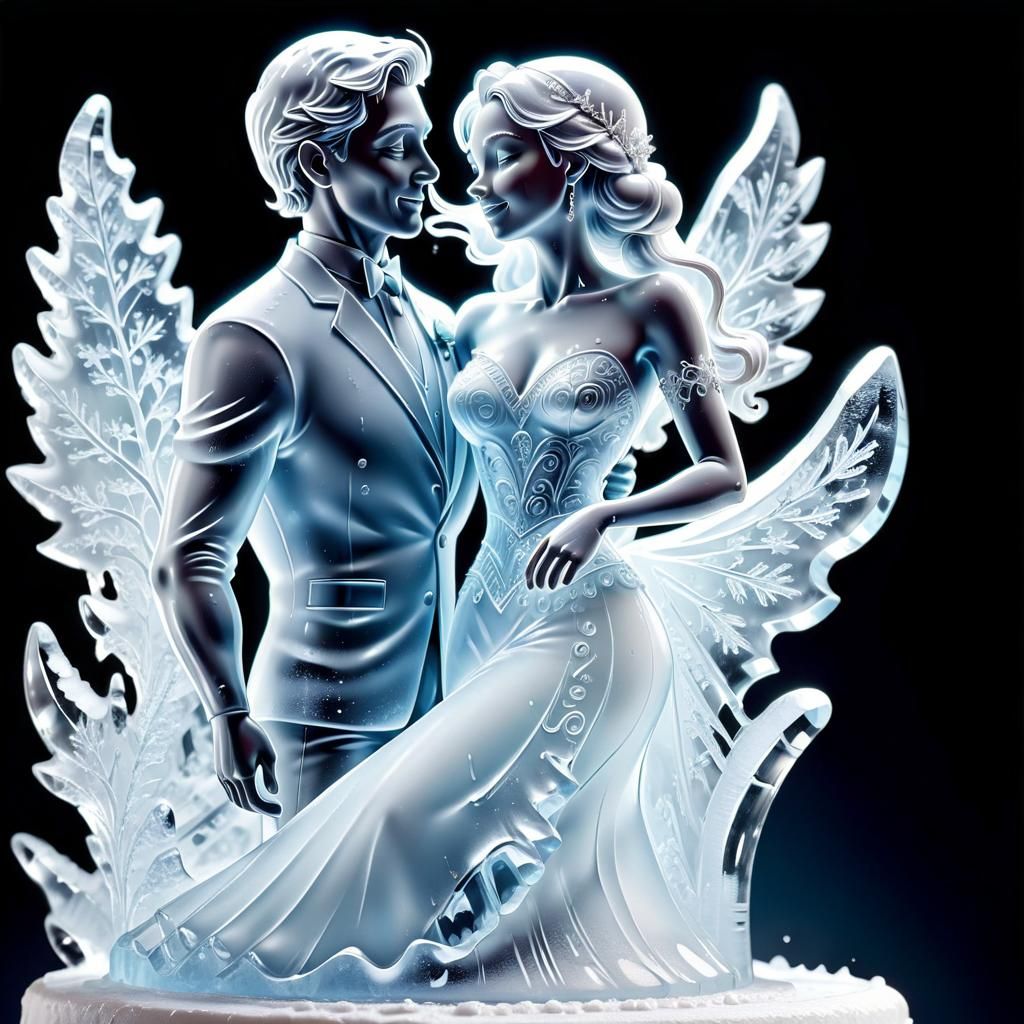 Icy Wedding Sculpture: Crystal Carved Couple