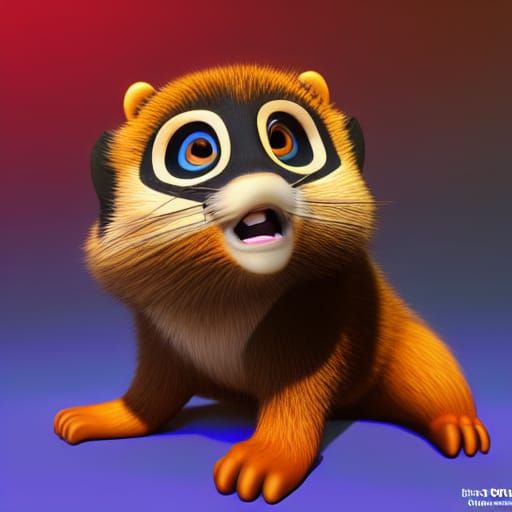Tanuki Using a Computer in Pixar Style