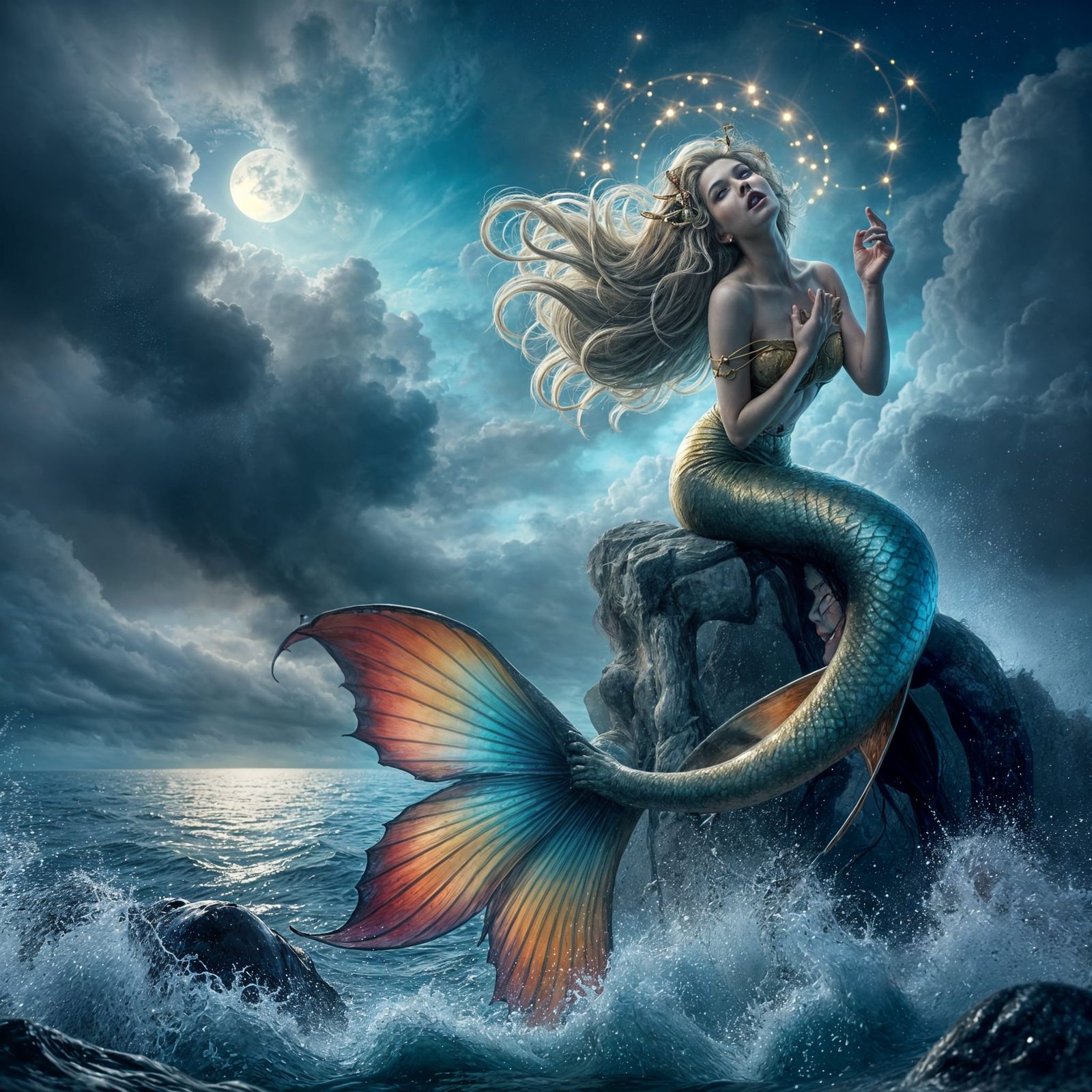 Mythological Siren's Enchanting Song by Moonlight
