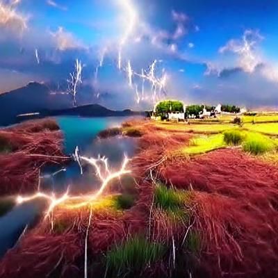 Ultra Realistic Utopia with Colored Lightning